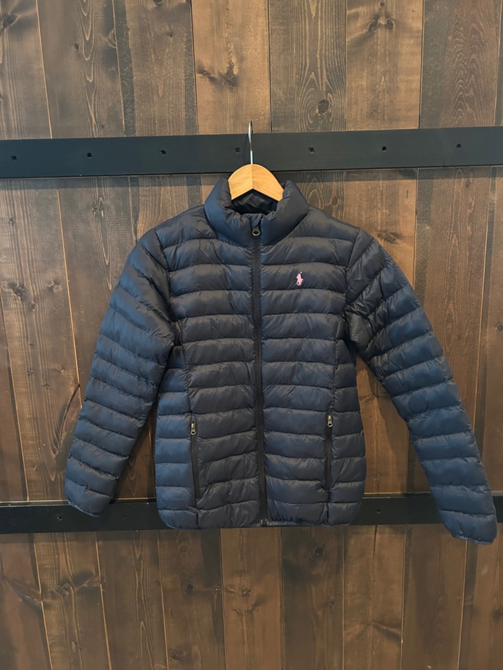 Polo by Ralph Lauren Navy Quilted  Puffer Jacket with Stuff Sac Women’s Size L